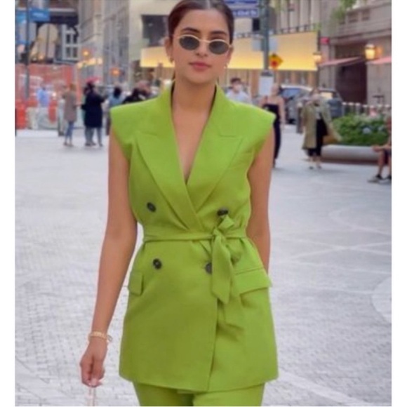 Zara Formal Vest Sleeveless Blazer Waistcoat Lime Green XS - Picture 8 of 10
